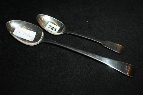 George III silver OEP basting spoon and a similar fiddle pattern tablespoon